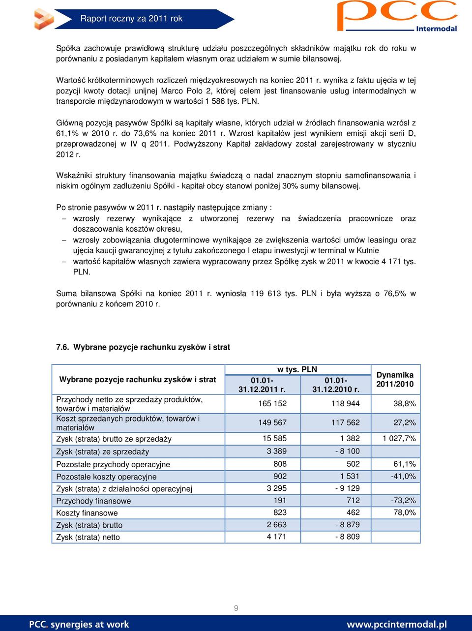 wynika z faktu ujęcia w tej pozycji kwoty dotacji unijnej Marco Polo 2, której celem jest finansowanie usług intermodalnych w transporcie międzynarodowym w wartości 1 586 tys. PLN.