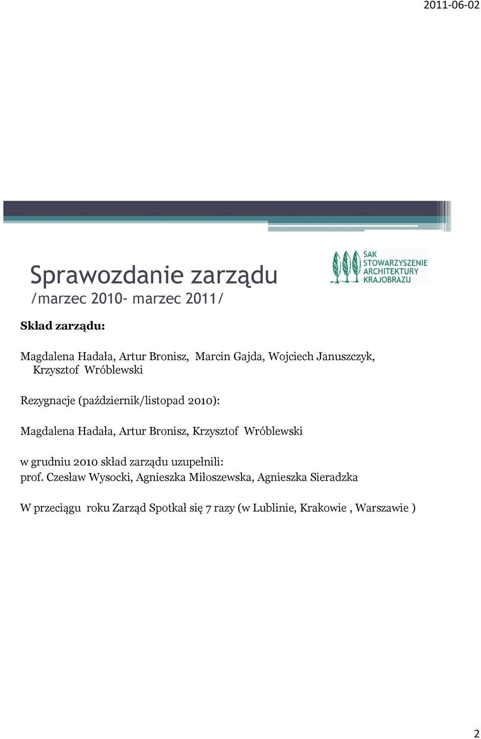 Wróblewski w grudniu 2010 skład zarządu uzupełnili: prof.
