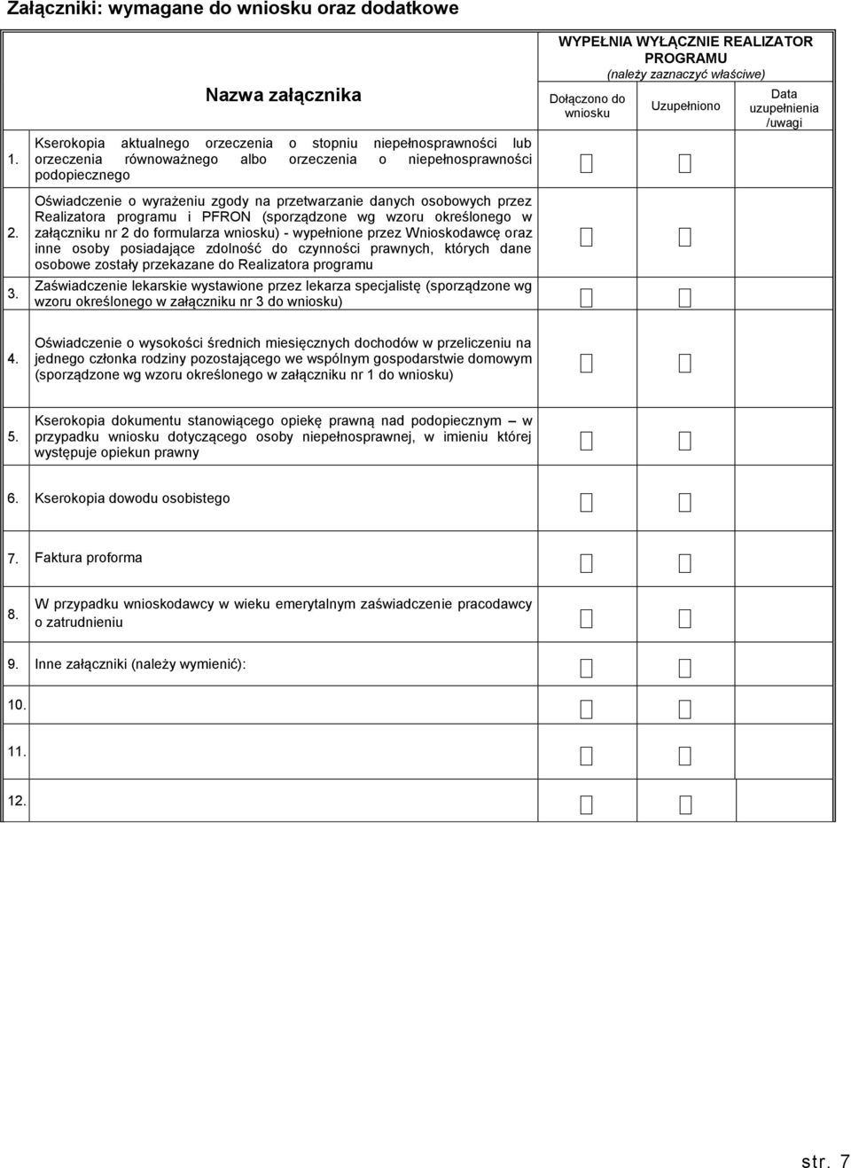 równoważnego albo orzeczenia o niepełnosprawności podopiecznego Oświadczenie o wyrażeniu zgody na przetwarzanie danych osobowych przez Realizatora programu i PFRON (sporządzone wg wzoru określonego w