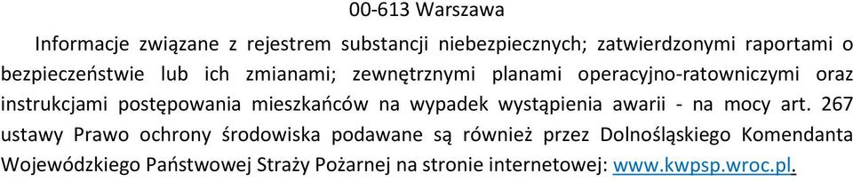 mieszkańców na wypadek wystąpienia awarii - na mocy art.