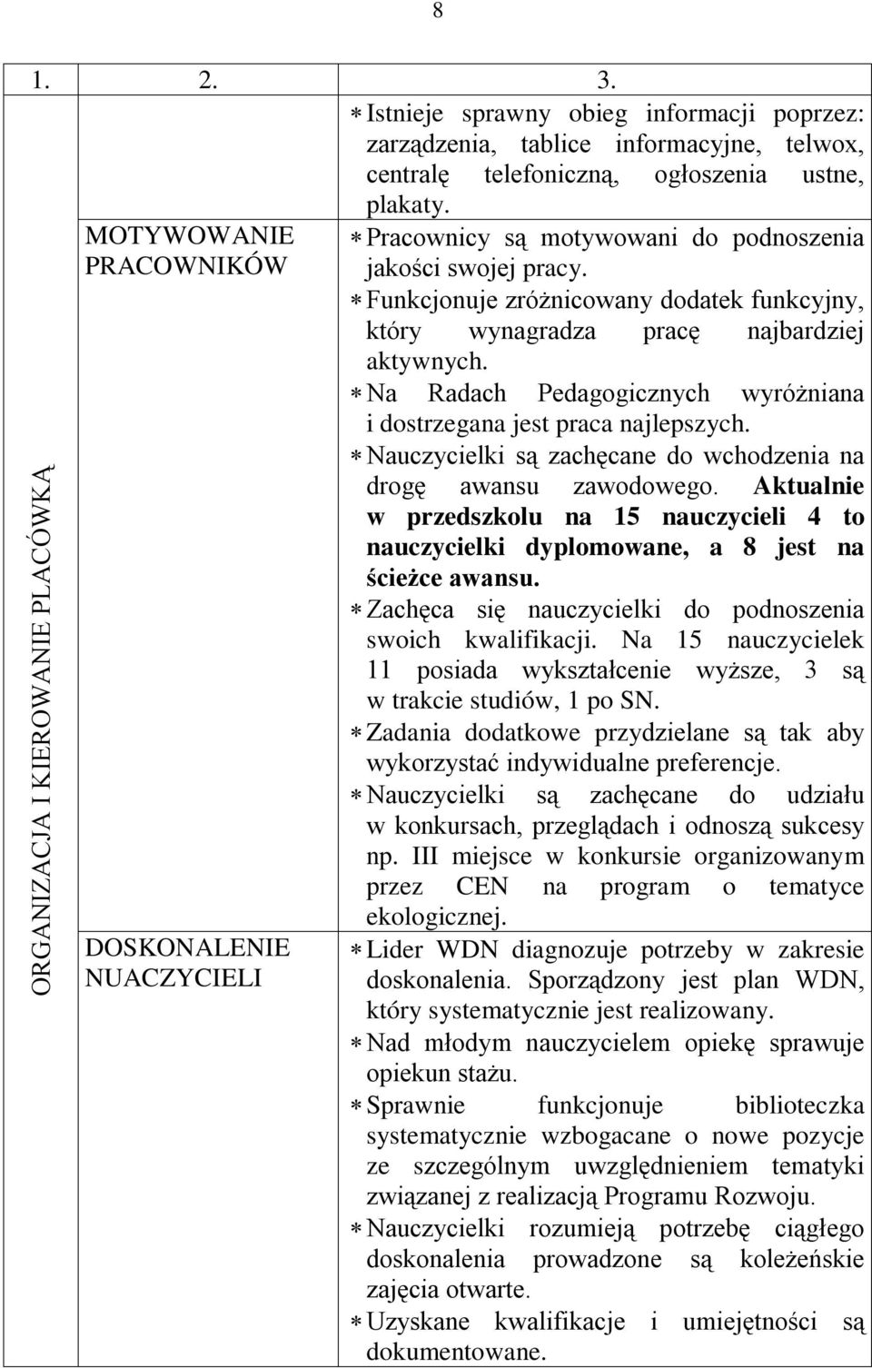 Funkcjonuje zróżnicowany dodatek funkcyjny, który wynagradza pracę najbardziej aktywnych. Na Radach Pedagogicznych wyróżniana i dostrzegana jest praca najlepszych.