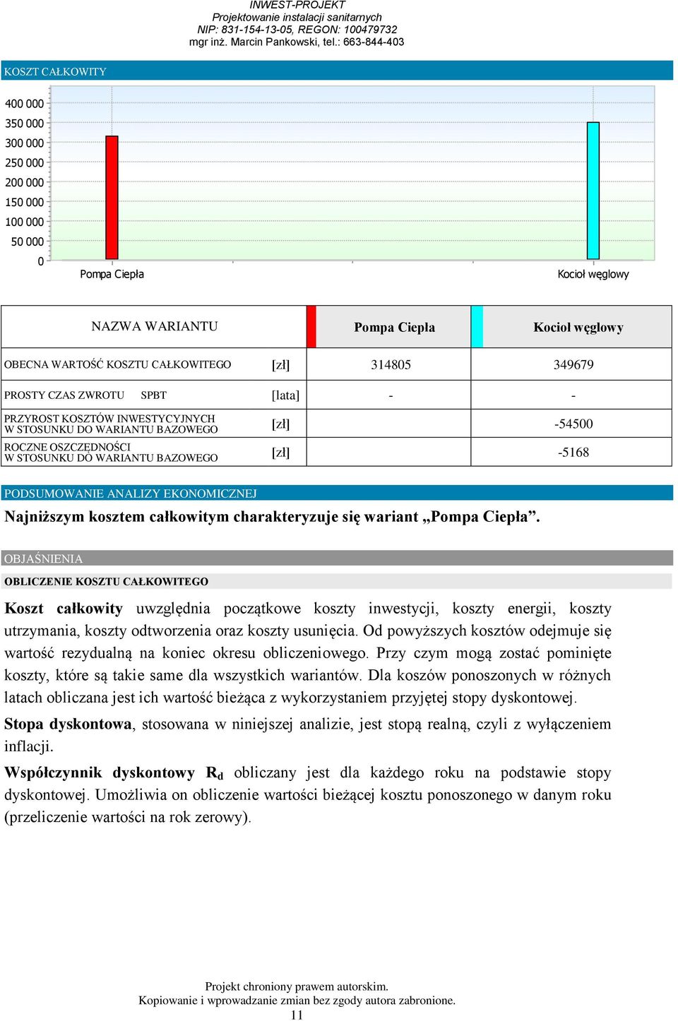 kosztem całkowitym charakteryzuje się wariant Pompa Ciepła.