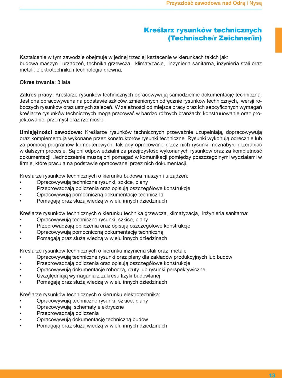 Okres trwania: 3 lata Zakres pracy: Kreślarze rysunków technicznych opracowywują samodzielnie dokumentację techniczną.