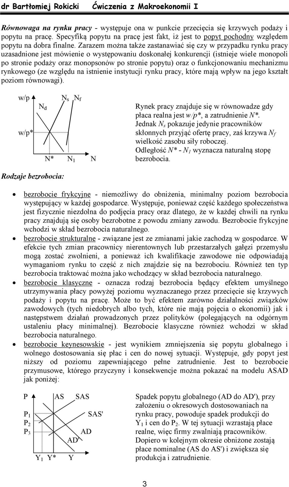 popytu) oraz o funkcjonowaniu mechanizmu rynkowego (ze względu na istnienie instytucji rynku pracy, które mają wpływ na jego kształt poziom równowagi).