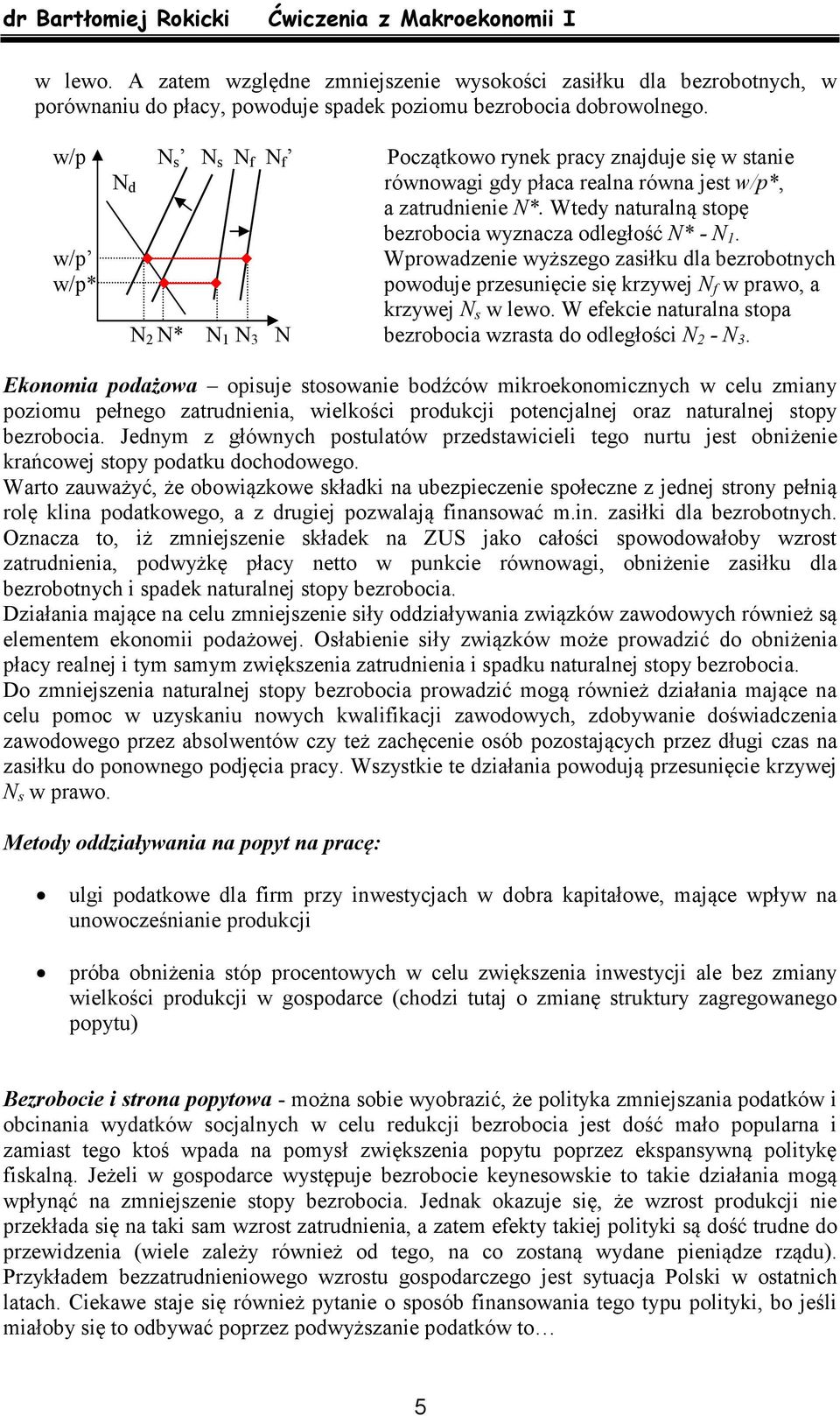 Wprowadzenie wyższego zasiłku dla bezrobotnych powoduje przesunięcie się krzywej f w prawo, a krzywej s w lewo. W efekcie naturalna stopa N 2 N* N 1 N 3 N bezrobocia wzrasta do odległości 2-3.