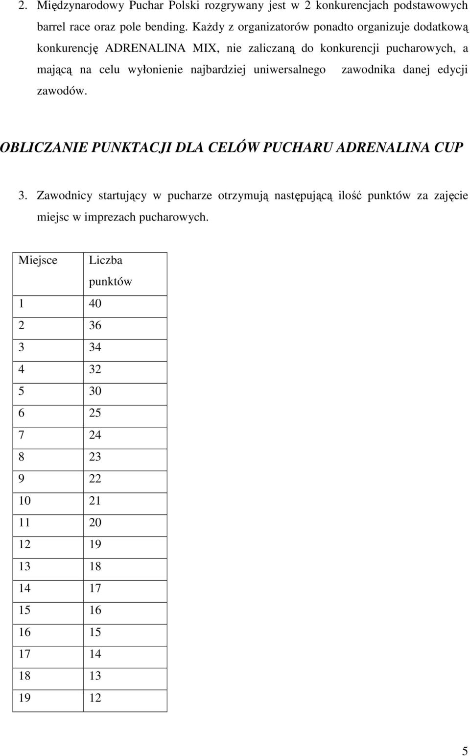 najbardziej uniwersalnego zawodnika danej edycji zawodów. OBLICZANIE PUNKTACJI DLA CELÓW PUCHARU ADRENALINA CUP 3.