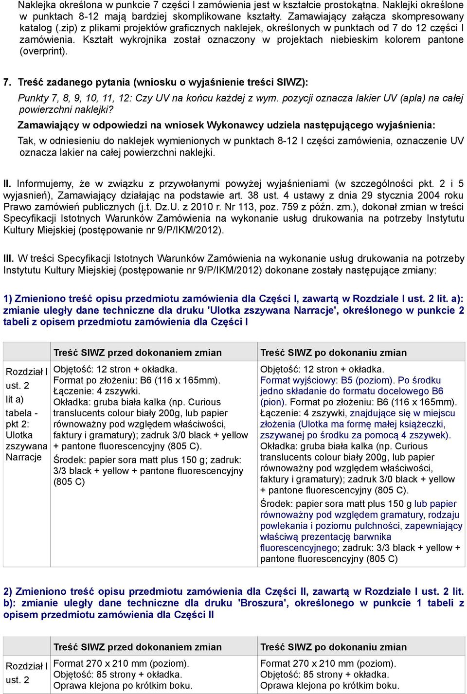 pozycji oznacza lakier UV (apla) na całej powierzchni naklejki?