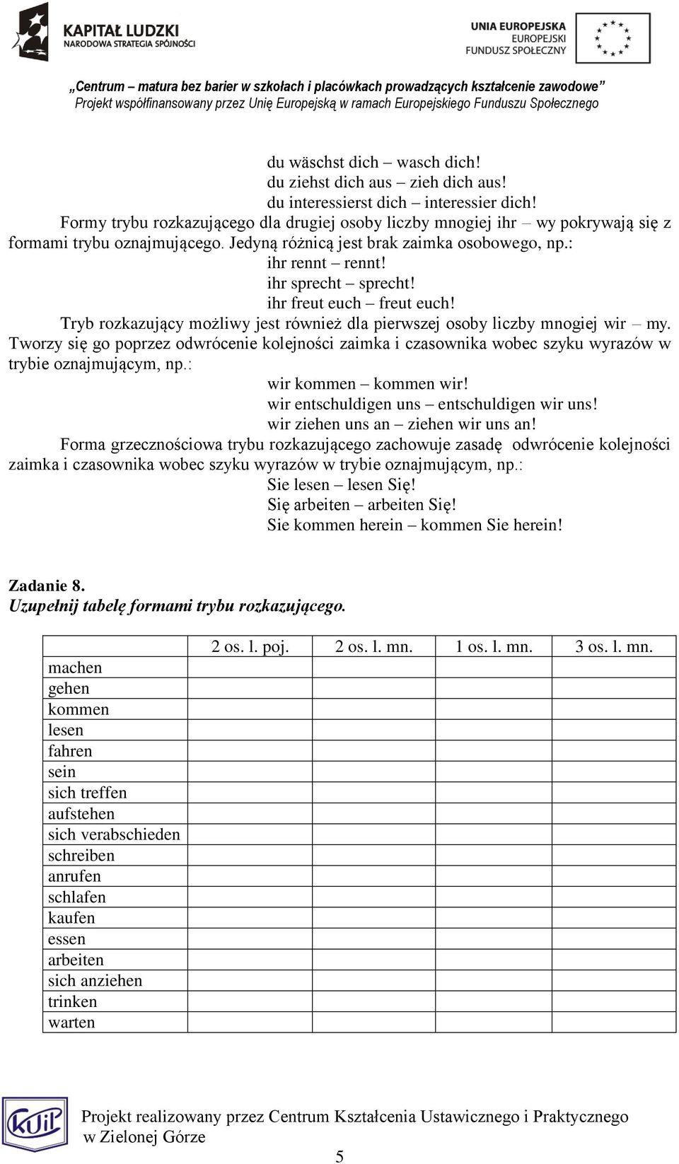 ihr freut euch freut euch! Tryb rozkazujący możliwy jest również dla pierwszej osoby liczby mnogiej wir my.