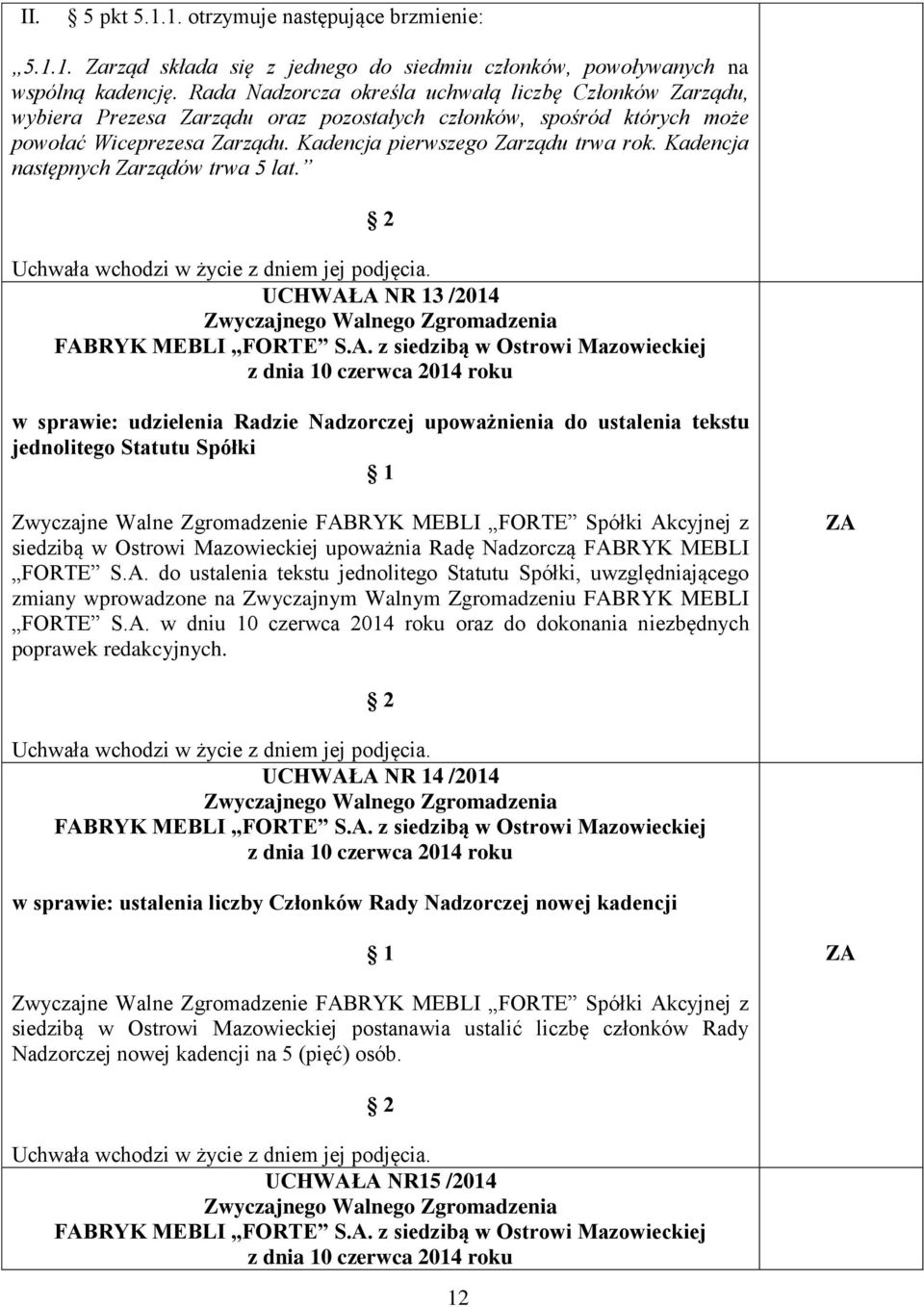 Kadencja następnych Zarządów trwa 5 lat.