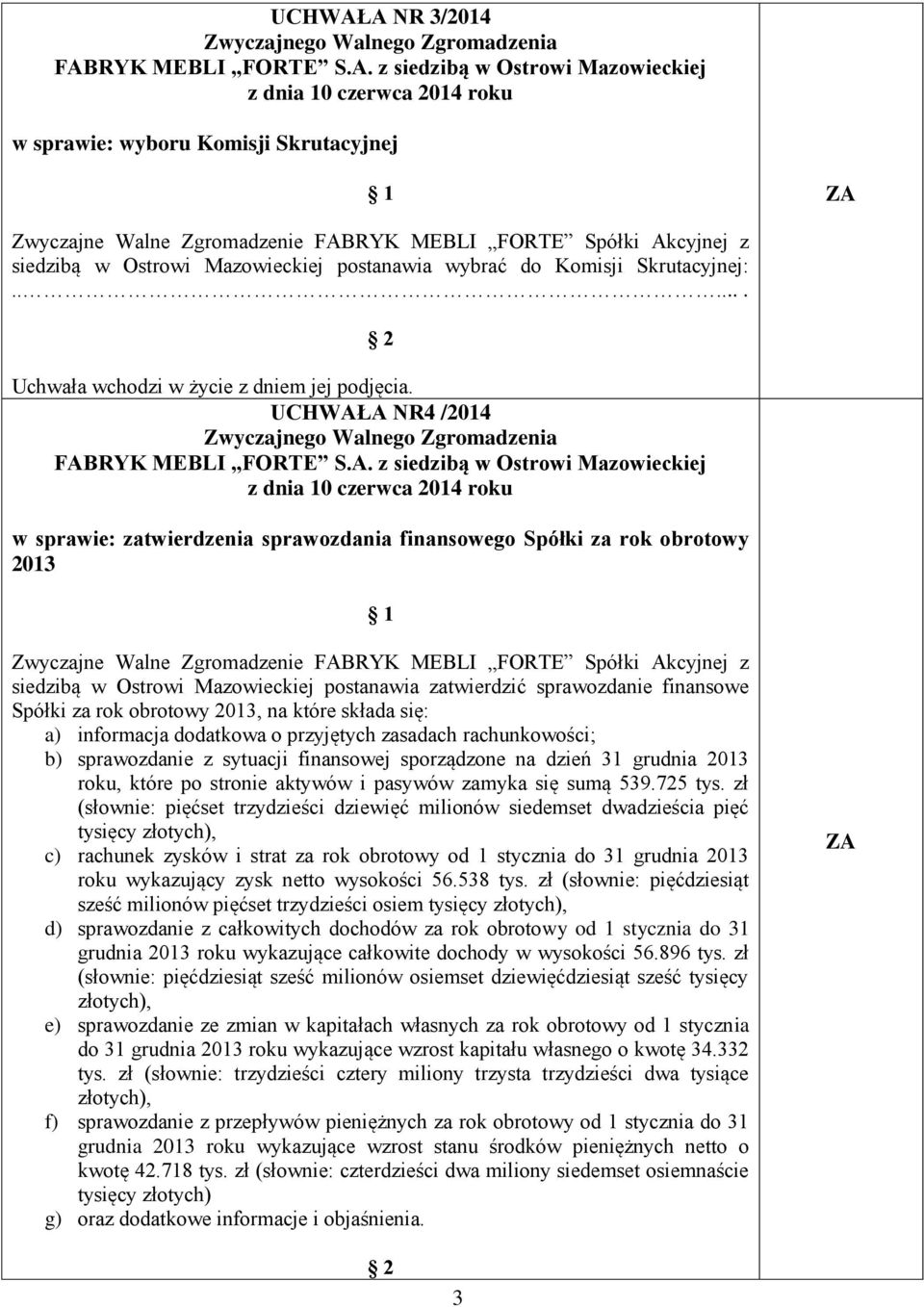 obrotowy 2013, na które składa się: a) informacja dodatkowa o przyjętych zasadach rachunkowości; b) sprawozdanie z sytuacji finansowej sporządzone na dzień 31 grudnia 2013 roku, które po stronie