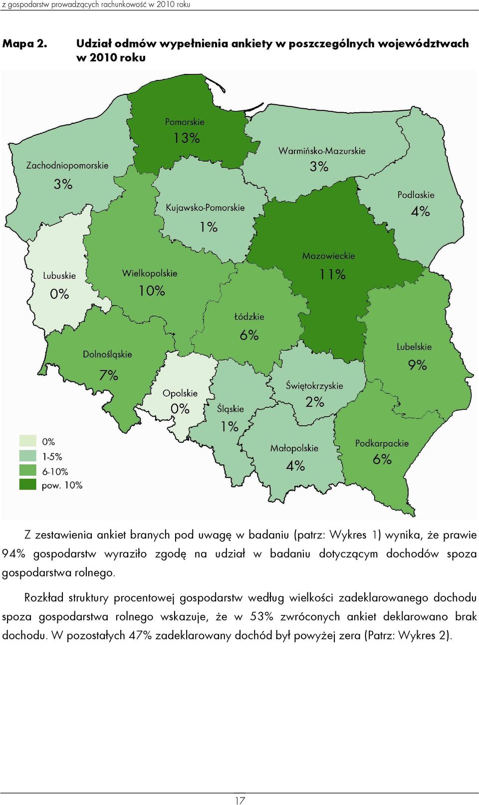 wynika, Ŝe prawie 94% gospodarstw wyraziło zgodę na udział w badaniu dotyczącym dochodów spoza gospodarstwa rolnego.