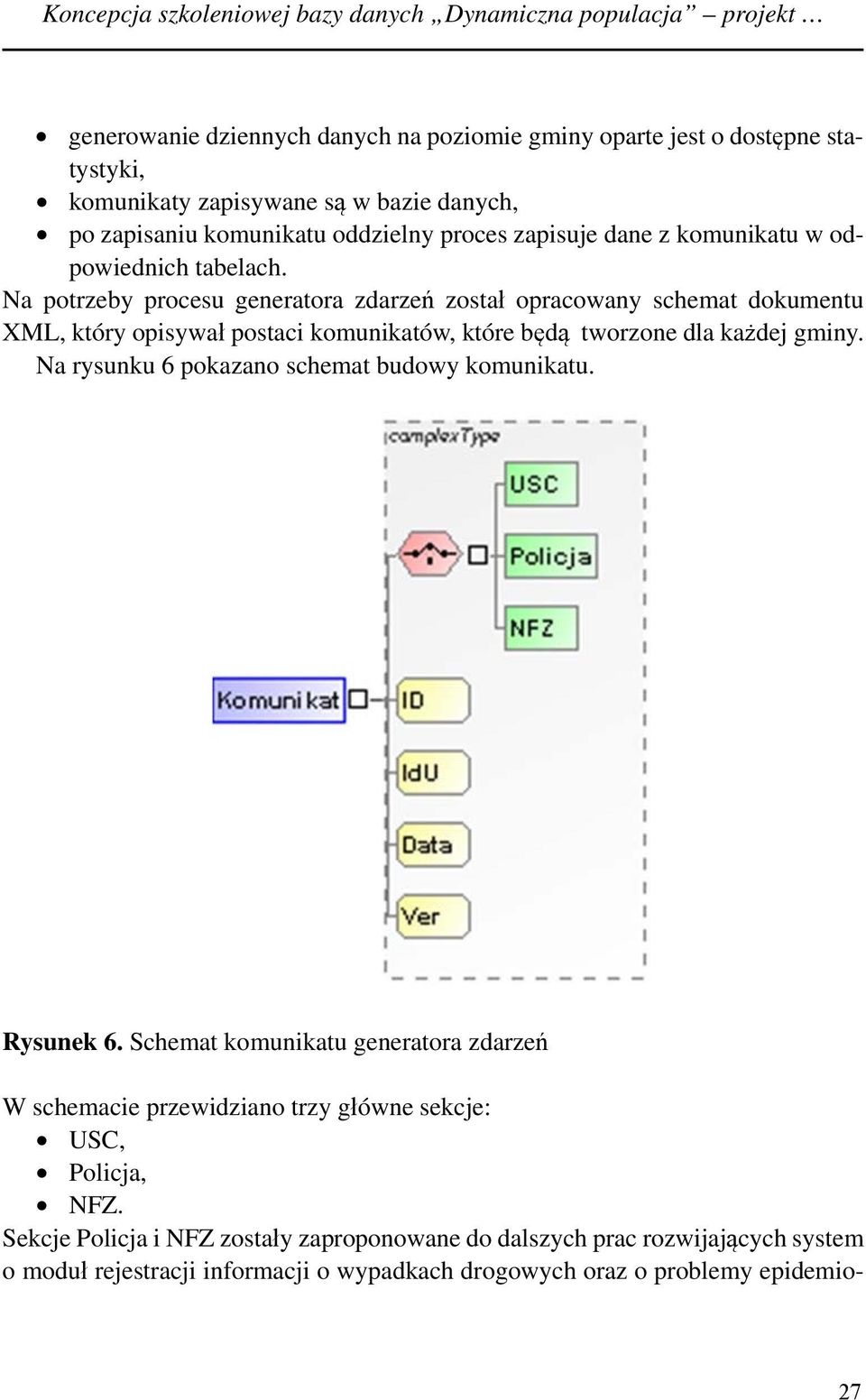 Na potrzeby procesu generatora zdarzeń został opracowany schemat dokumentu XML, który opisywał postaci komunikatów, które będą tworzone dla każdej gminy.