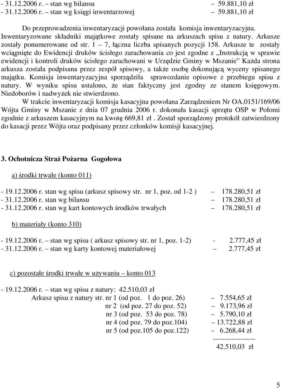 Arkusze te zostały wciągnięte do Ewidencji druków ścisłego zarachowania co jest zgodne z Instrukcją w sprawie ewidencji i kontroli druków ścisłego zarachowani w Urzędzie Gminy w Mszanie Każda strona