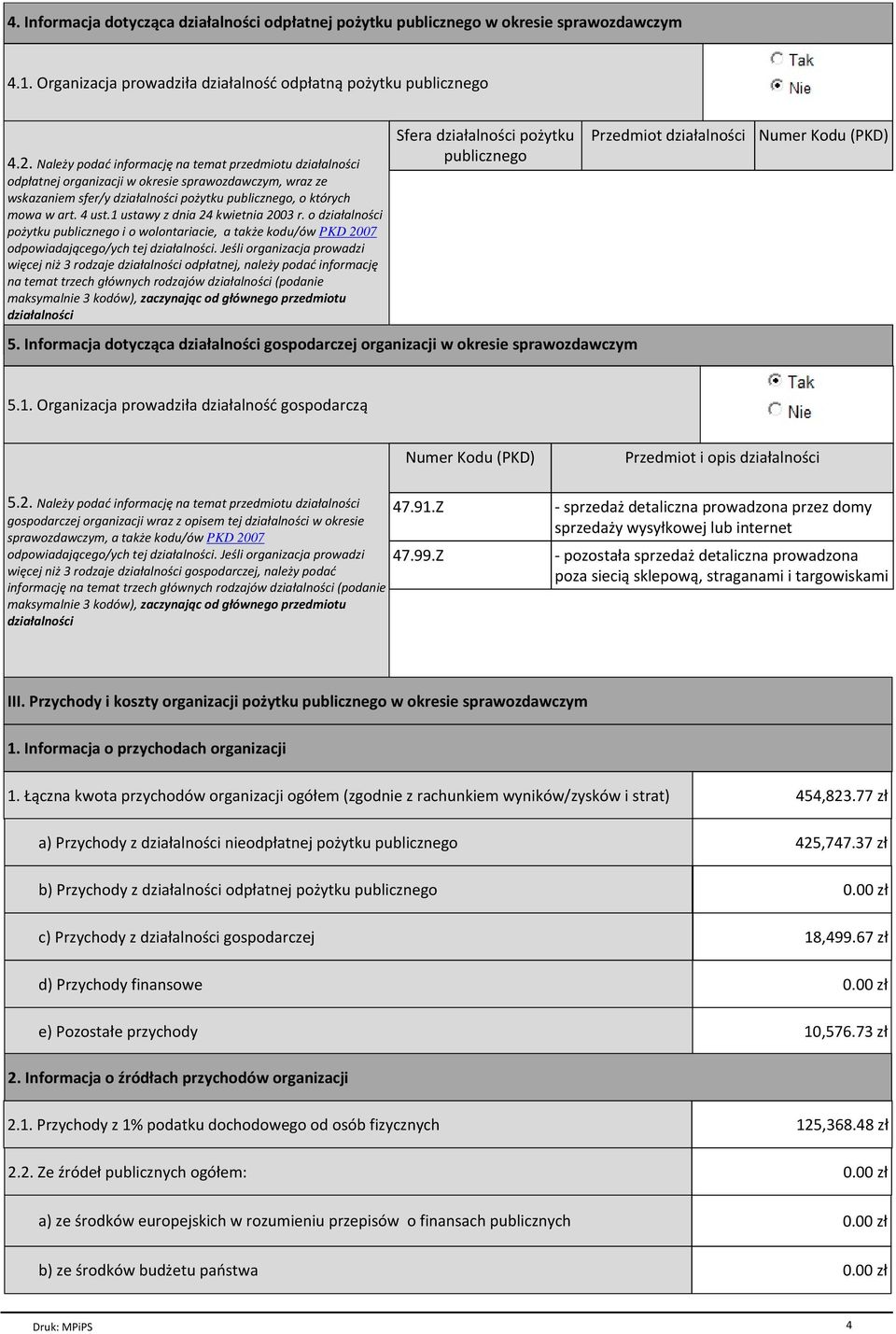 1 ustawy z dnia 24 kwietnia 2003 r. o działalności pożytku publicznego i o wolontariacie, a także kodu/ów PKD 2007 odpowiadającego/ych tej działalności.