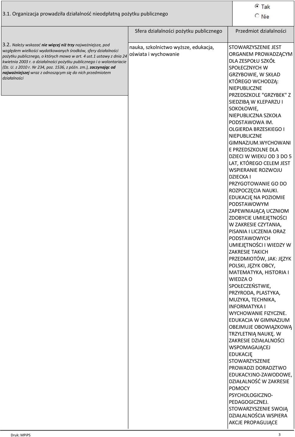 o działalności pożytku publicznego i o wolontariacie (Dz. U. z 2010 r. Nr 234, poz. 1536, z późn. zm.