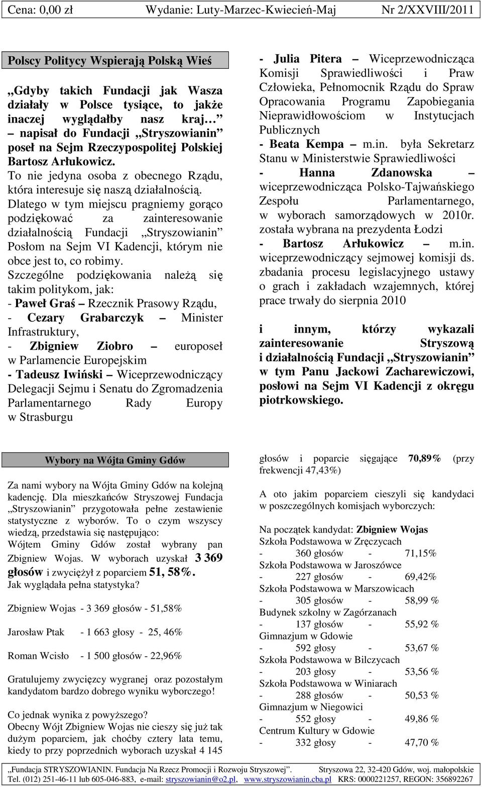 Dlatego w tym miejscu pragniemy gorąco podziękować za zainteresowanie działalnością Fundacji Stryszowianin Posłom na Sejm VI Kadencji, którym nie obce jest to, co robimy.