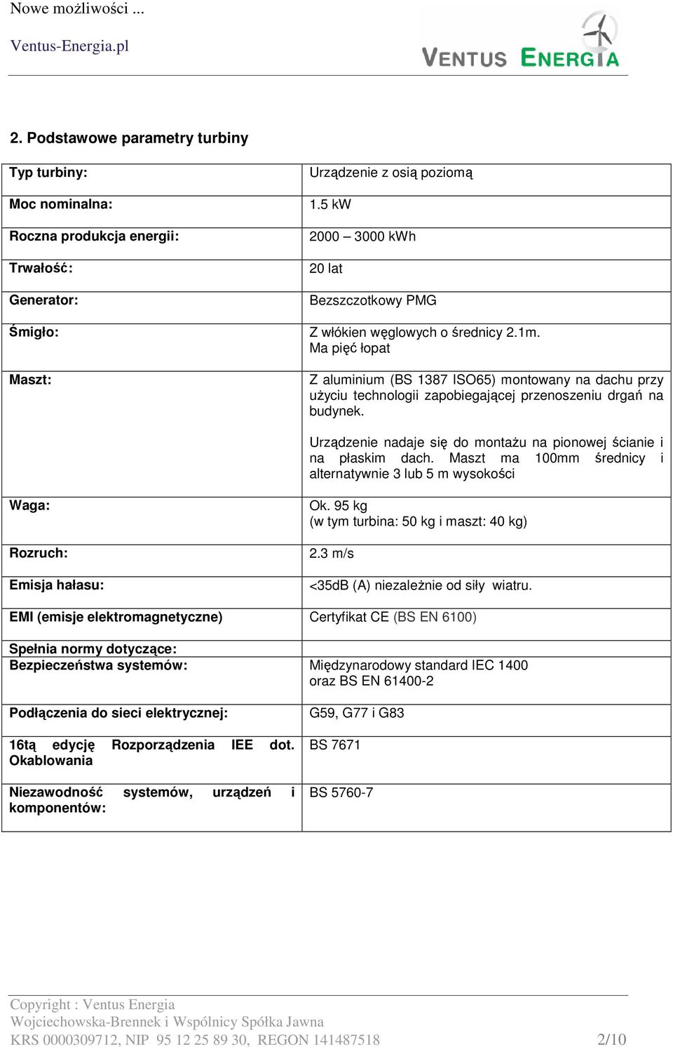 Ma pięć łopat Z aluminium (BS 1387 ISO65) montowany na dachu przy użyciu technologii zapobiegającej przenoszeniu drgań na budynek.