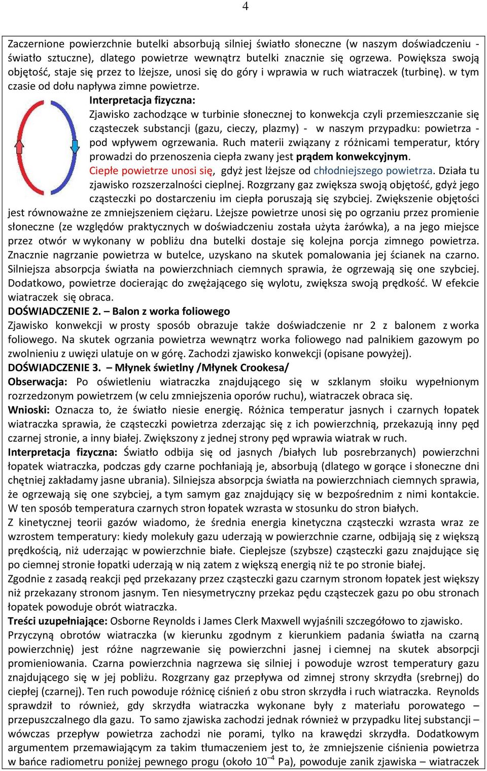 Interpretacja fizyczna: Zjawisko zachodzące w turbinie słonecznej to konwekcja czyli przemieszczanie się cząsteczek substancji (gazu, cieczy, plazmy) - w naszym przypadku: powietrza - pod wpływem