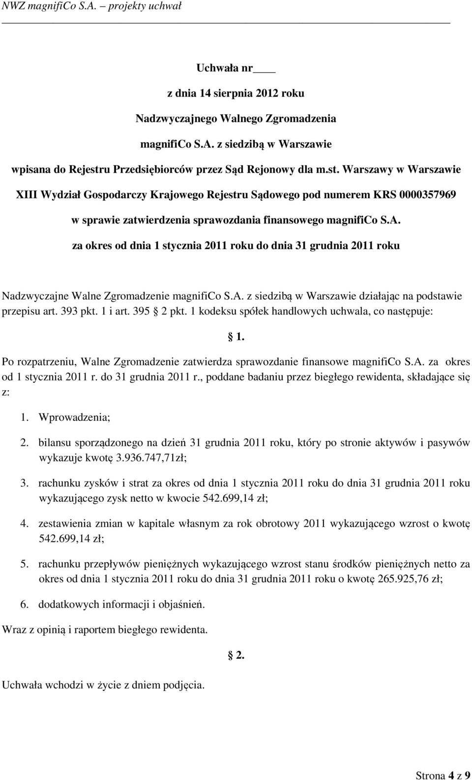 do 31 grudnia 2011 r., poddane badaniu przez biegłego rewidenta, składające się z: 1. Wprowadzenia; 2.