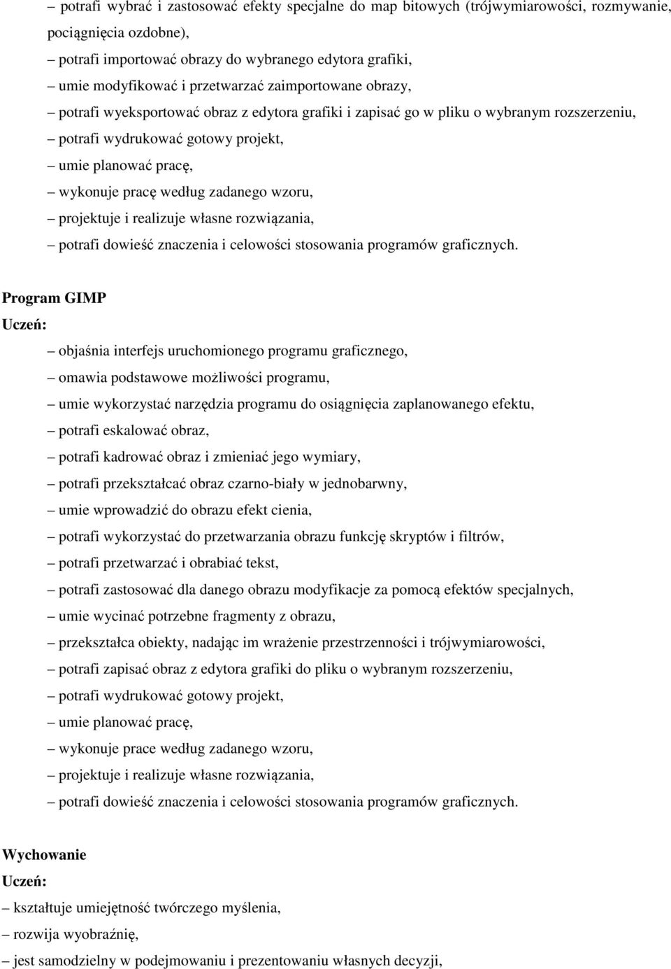 według zadanego wzoru, projektuje i realizuje własne rozwiązania, potrafi dowieść znaczenia i celowości stosowania programów graficznych.