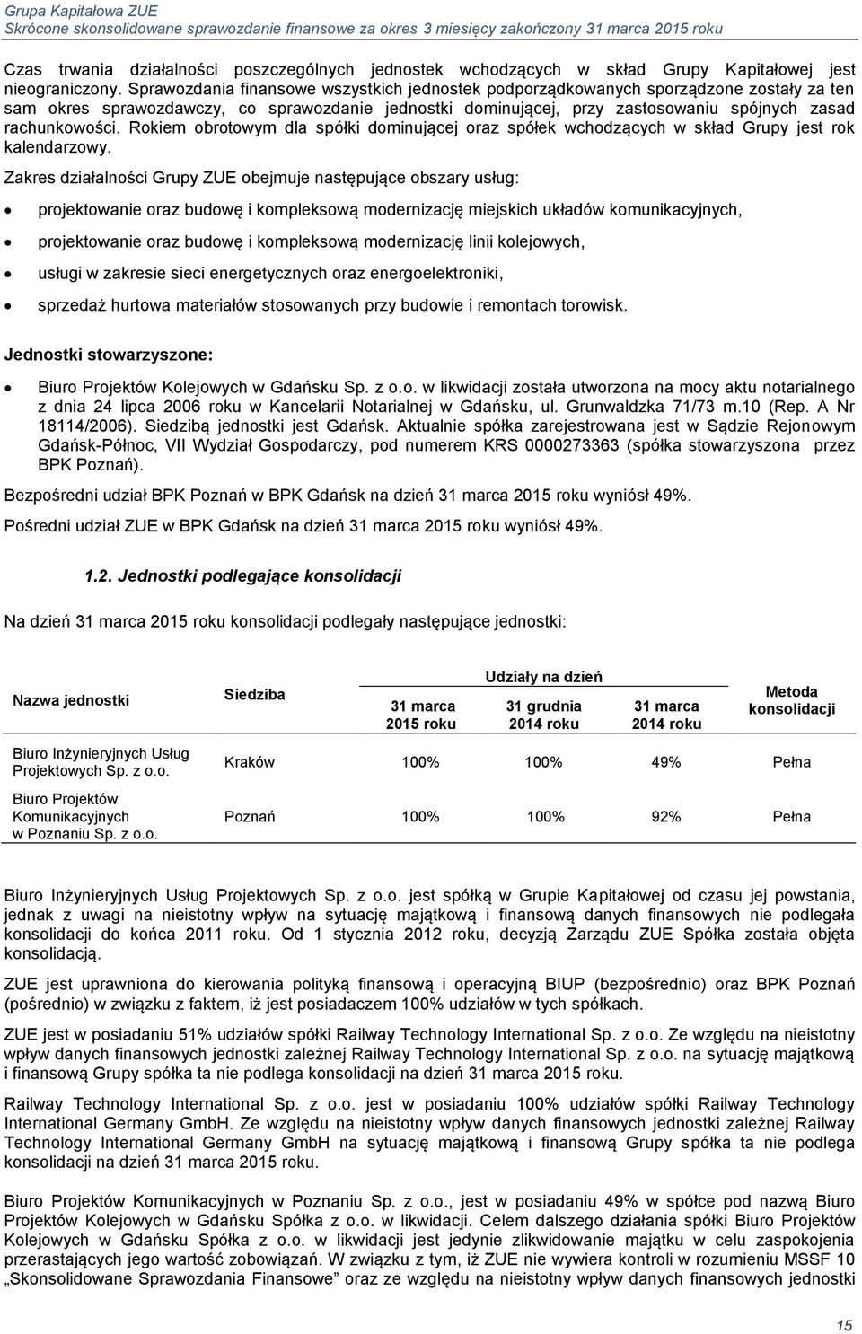 Rokiem obrotowym dla spółki dominującej oraz spółek wchodzących w skład Grupy jest rok kalendarzowy.