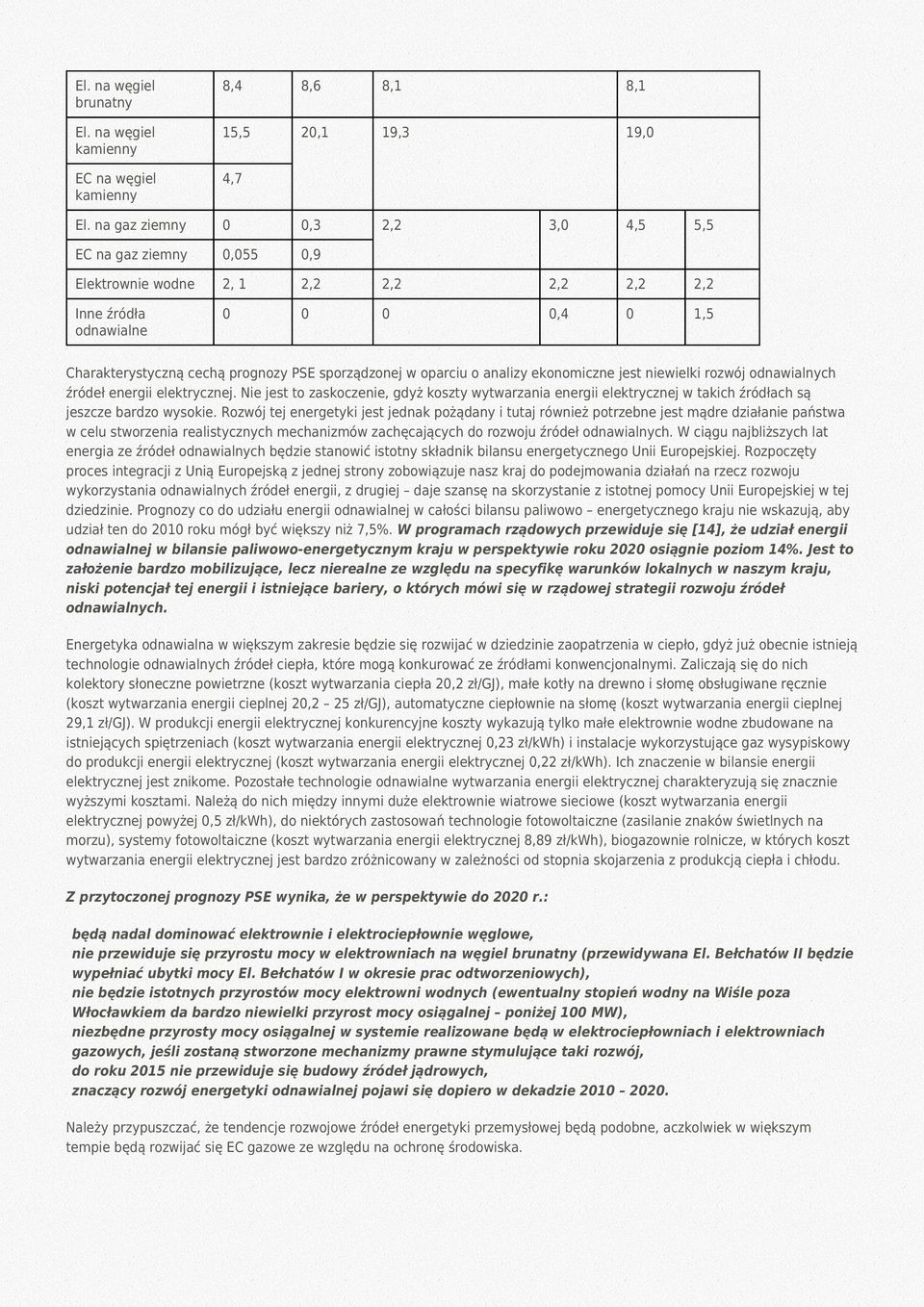 oparciu o analizy ekonomiczne jest niewielki rozwój odnawialnych źródeł energii elektrycznej.