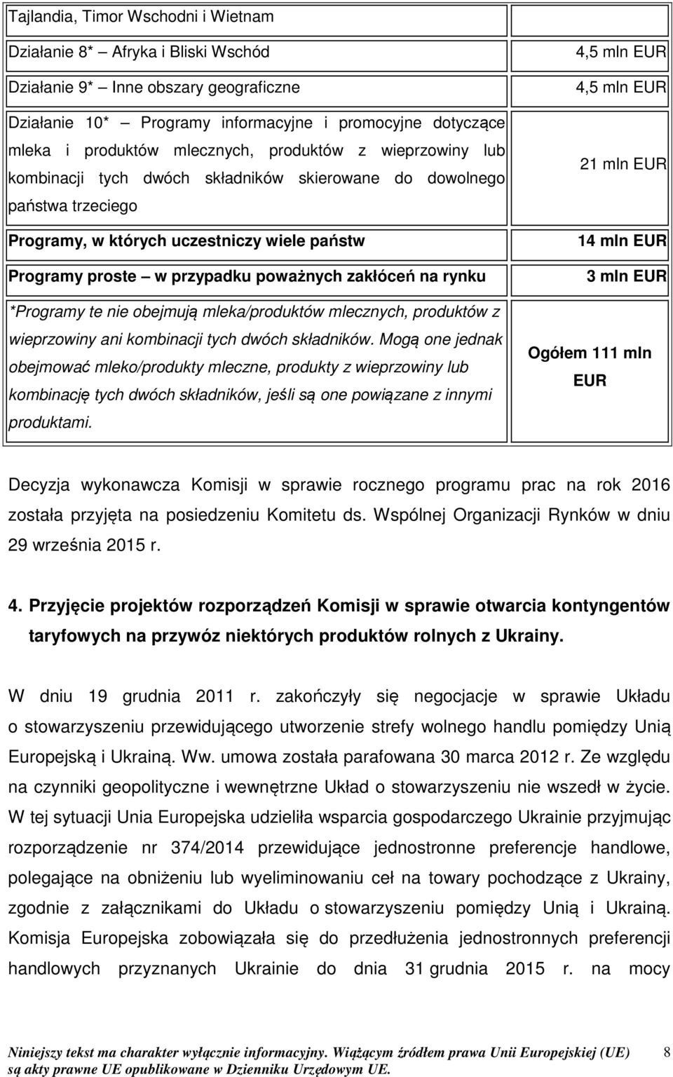 rynku *Programy te nie obejmują mleka/produktów mlecznych, produktów z wieprzowiny ani kombinacji tych dwóch składników.