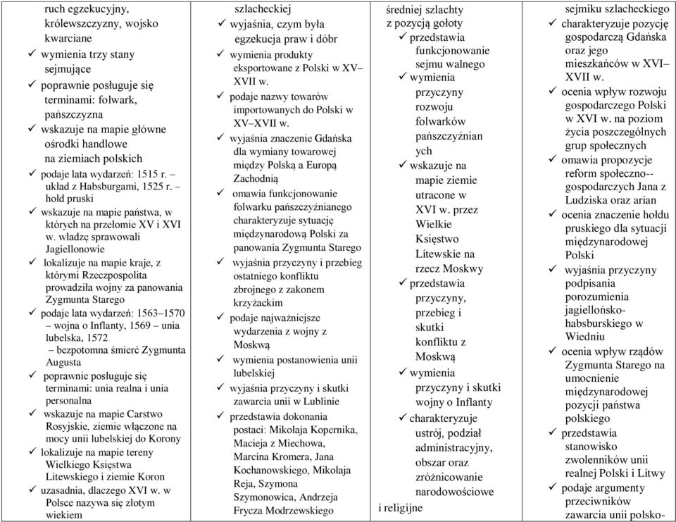 władzę sprawowali Jagiellonowie lokalizuje na mapie kraje, z którymi Rzeczpospolita prowadziła wojny za panowania Zygmunta Starego podaje lata wydarzeń: 1563 1570 wojna o Inflanty, 1569 unia
