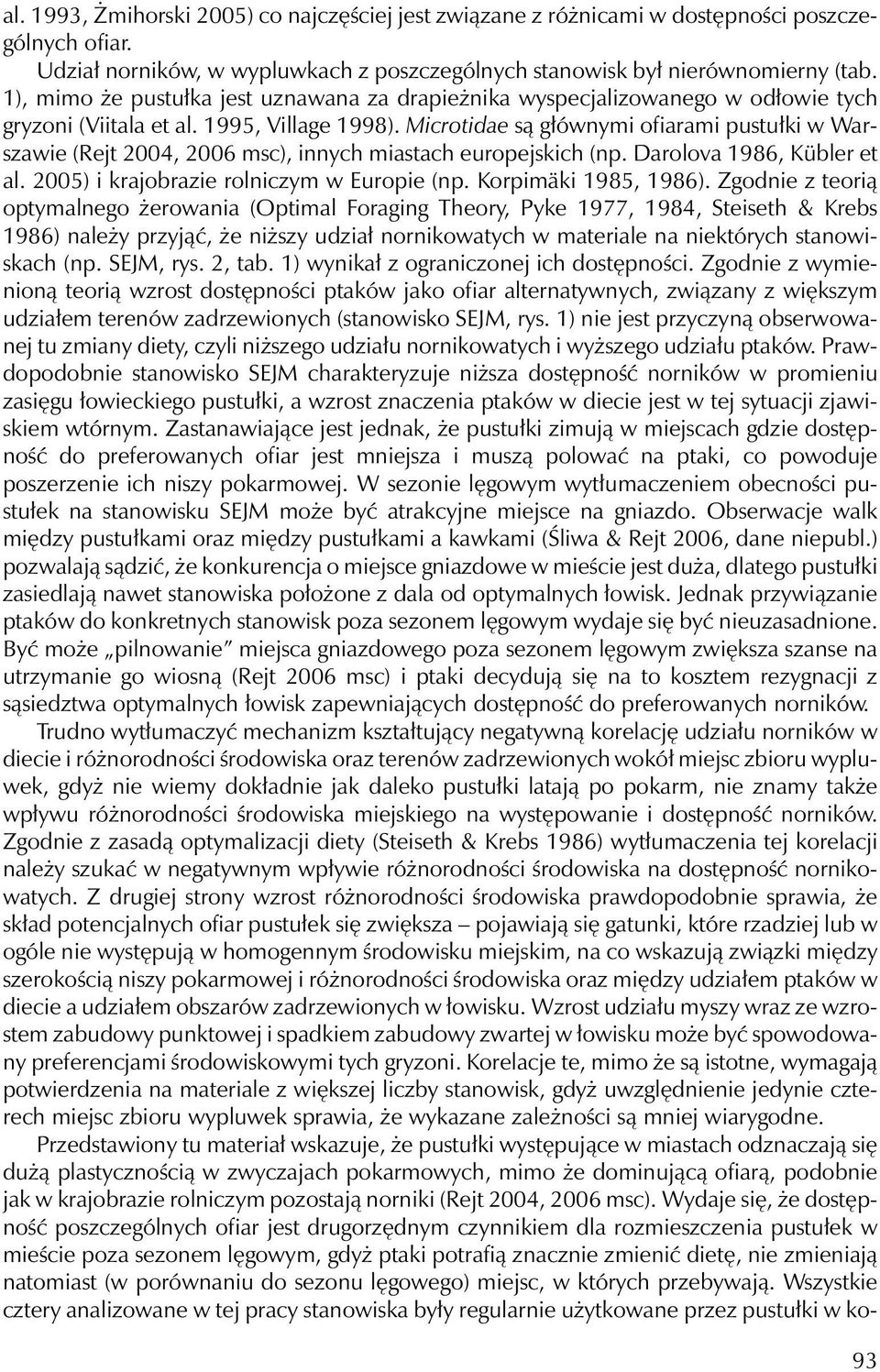 Microtidae są głównymi ofiarami pustułki w Warszawie (Rejt 2004, 2006 msc), innych miastach europejskich (np. Darolova 1986, Kübler et al. 2005) i krajobrazie rolniczym w Europie (np.