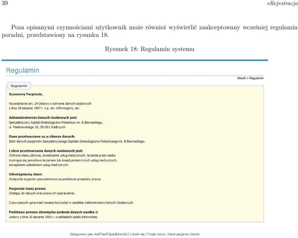zaakceptowany wcześniej regulamin poradni,