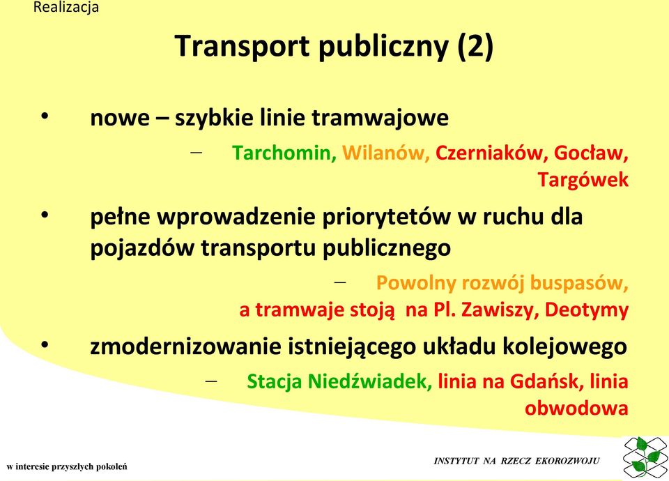 transportu publicznego Powolny rozwój buspasów, a tramwaje stoją na Pl.