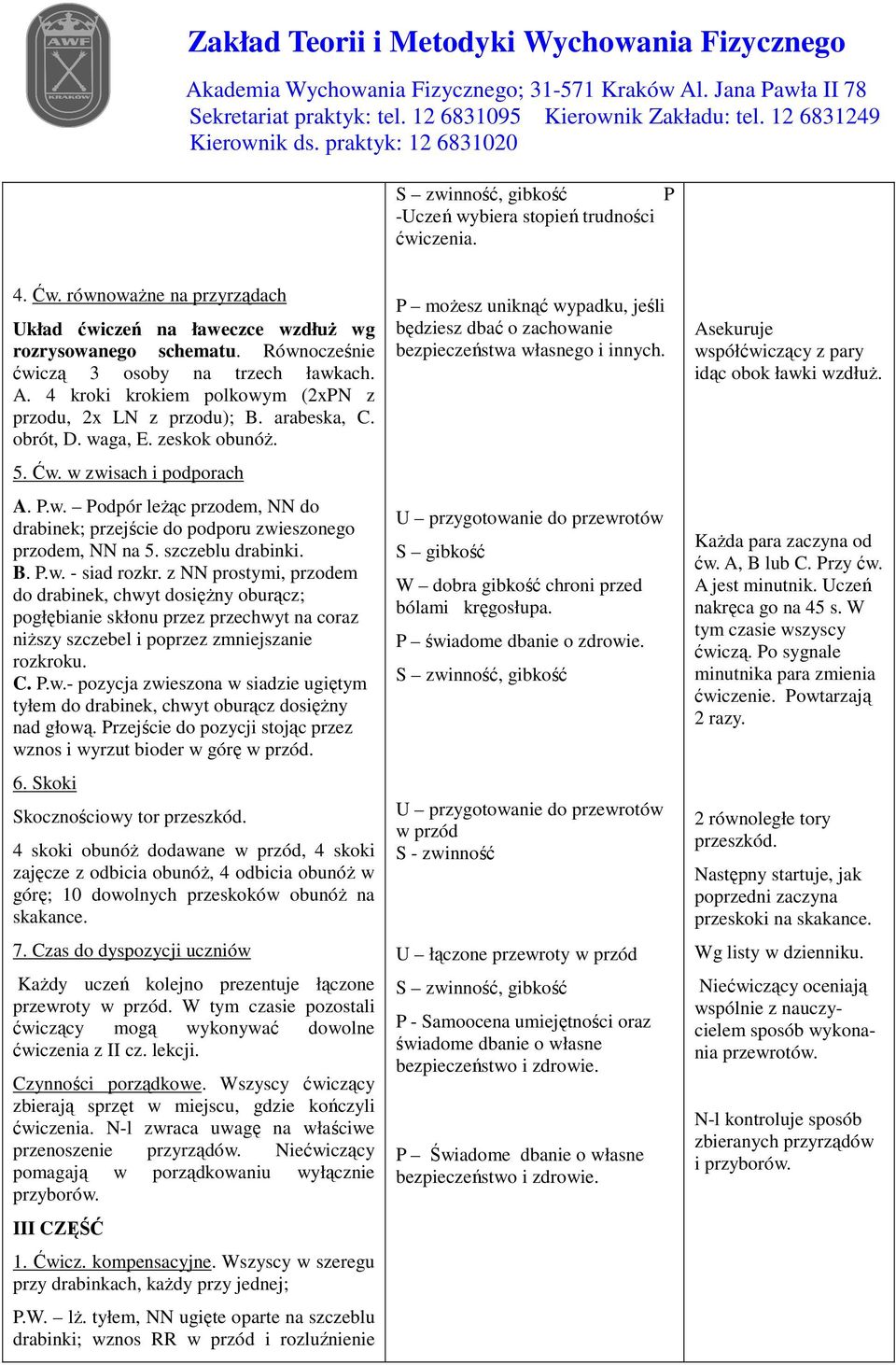 szczeblu drabinki. B. P.w. - siad rozkr. z NN prostymi, przodem do drabinek, chwyt dosiężny oburącz; pogłębianie skłonu przez przechwyt na coraz niższy szczebel i poprzez zmniejszanie rozkroku. C. P.w.- pozycja zwieszona w siadzie ugiętym tyłem do drabinek, chwyt oburącz dosiężny nad głową.