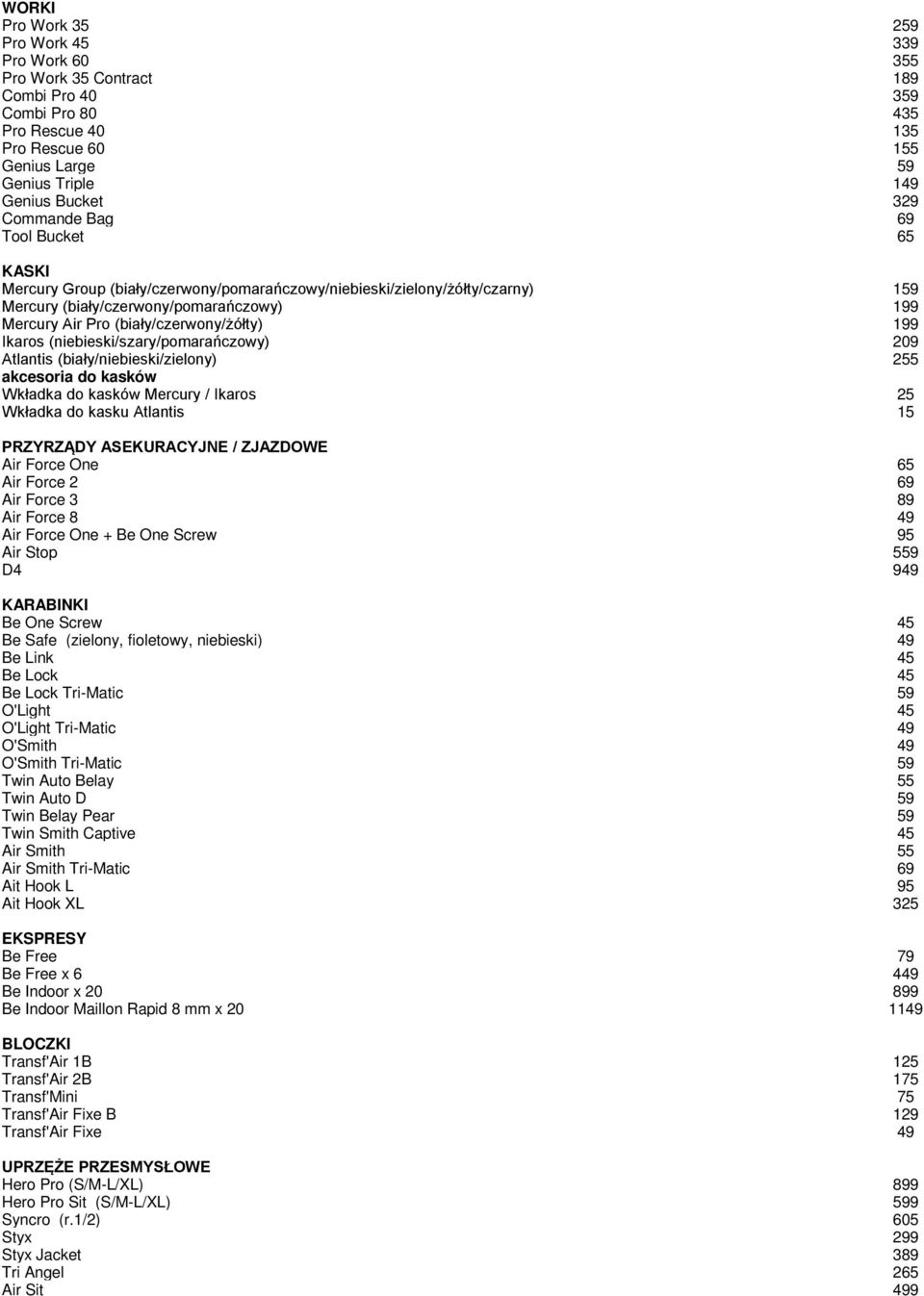 (biały/czerwony/żółty) 199 Ikaros (niebieski/szary/pomarańczowy) 209 Atlantis (biały/niebieski/zielony) 255 akcesoria do kasków Wkładka do kasków Mercury / Ikaros 25 Wkładka do kasku Atlantis 15