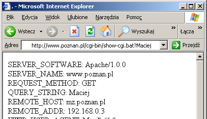 Architektura CGI 5 Cechy programów CGI 6 Przeglądarka klient HTTP HTTP serwer HTTP program CGI logika biznesowa Dowolny język programowania Proces uruchamiany przez serwer HTTP w odpowiedzi na