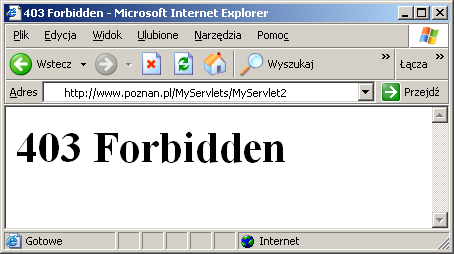 Interfejs HttpServletResponse 21 Metoda senderror() - kody zwrotne 22 void addcookie(c) void addheader(n,v) void senderror(v) void sendredirect(url) void setheader(n,v) PrintWriter getwriter()