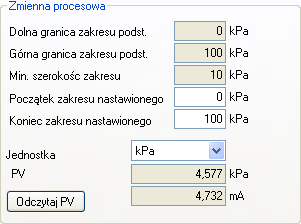 C2 28 DTR.PC.PR.SG.MODBUS 5.3. Odczyt limitów przetwornika oraz zmiennej procesowej Przykład ramki zmiennej procesowej i limitów. - Dolna granica zakresu podstawowego.