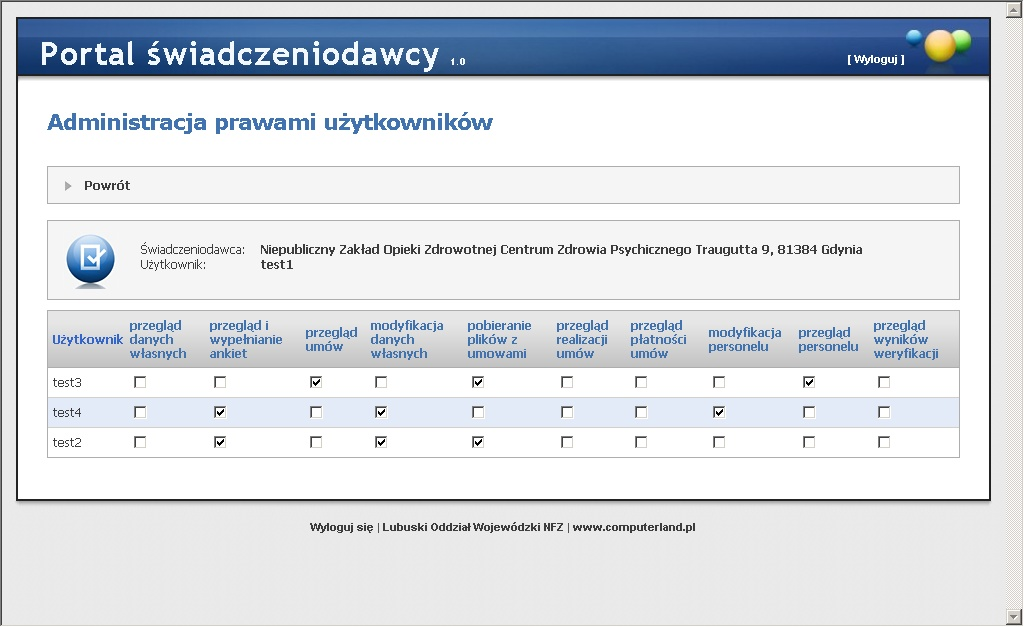 Zasady pracy z systemem 6 Po wprowadzeniu starego hasła oraz dwukrotnym wpisaniu hasła nowego naciskamy przycisk Zmień hasło. Nowe hasło wprowadzone przez operatora musi mieć conajmniej 8 znaków.