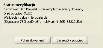 Rysunek 53: Nieprawidłowa wartość podpisu Rysunek 54: Nieprawidłowy certyfikat 4.3.5. Menu kontekstowe Aby uruchomić menu kontekstowe należy nacisnąć prawym klawiszem myszki w dowolnym miejscu na liście.