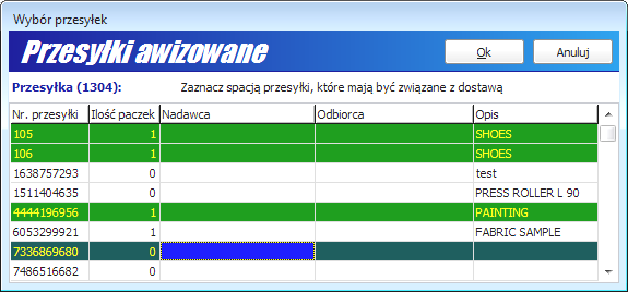 10. Dostawy Dane o wszystkich dostawach zgromadzone są na zakładce Dostawy. Zakładka zawiera dwie listy: dostaw i przesyłek związanych z podświetlonymi dostawami.