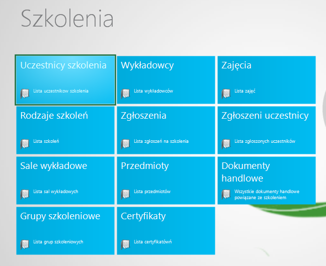 Składowe modułu Szkolenia Moduł Szkolenia składa się z następujących elementów: Składowe modułu Szkolenia Uczestnicy szkolenia - lista zawiera zestawienie wszystkich uczestników, zarówno tych