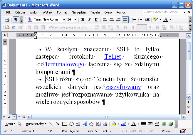 23. W programie MS Word twarda spacja jest oznaczona przez: A. B. º C. D. 24. Chcąc wyświetlić wszystkie dokumenty programu Word rozpoczynające się na literę a, w konsoli muszę wpisać: A. DIR A*.