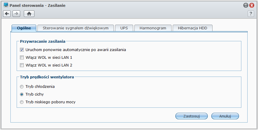 Korzystanie z funkcji oszczędzania energii Synology DiskStation Przewodnik użytkownika Aby skonfigurować funkcje oszczędzania energii udostępniane przez DSM, przejdź do opcji Menu główne > Panel