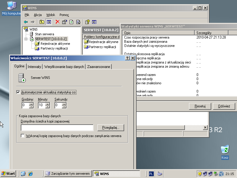 12 (Pobrane z slow7.pl) włączenie roli serwera WINS. Pozwala to równocześnie lepiej działać klientom wyposażonym w starsze wersje systemów Windows, np. Windows 98 czy NT.