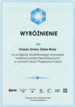 PRZEJRZYSTA GMINA Gmina Żabia Wola uzyskała w 2005
