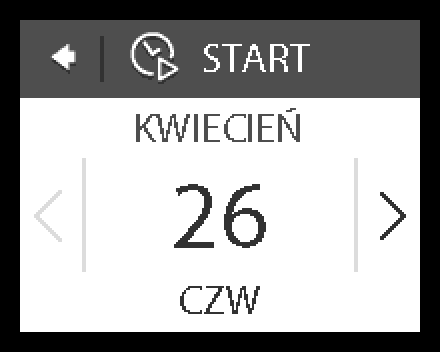 1. Włączyć wyświetlacz dotykając go, a następnie nacisnąć menu. 2. Nacisnąć URLOP w prawym górnym rogu menu. Następnie nacisnąć przycisk OKRES. 3.