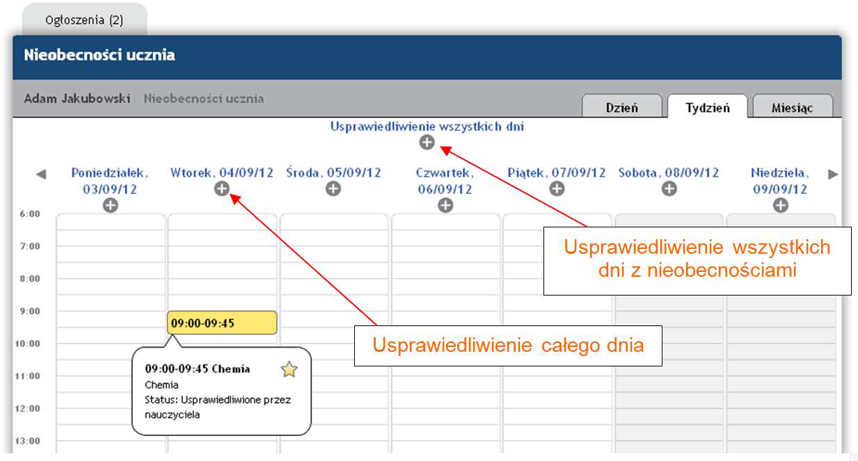 ucznia Spóźnienia'. Zestawienie wyświetla wszystkie spóźnienia ucznia.