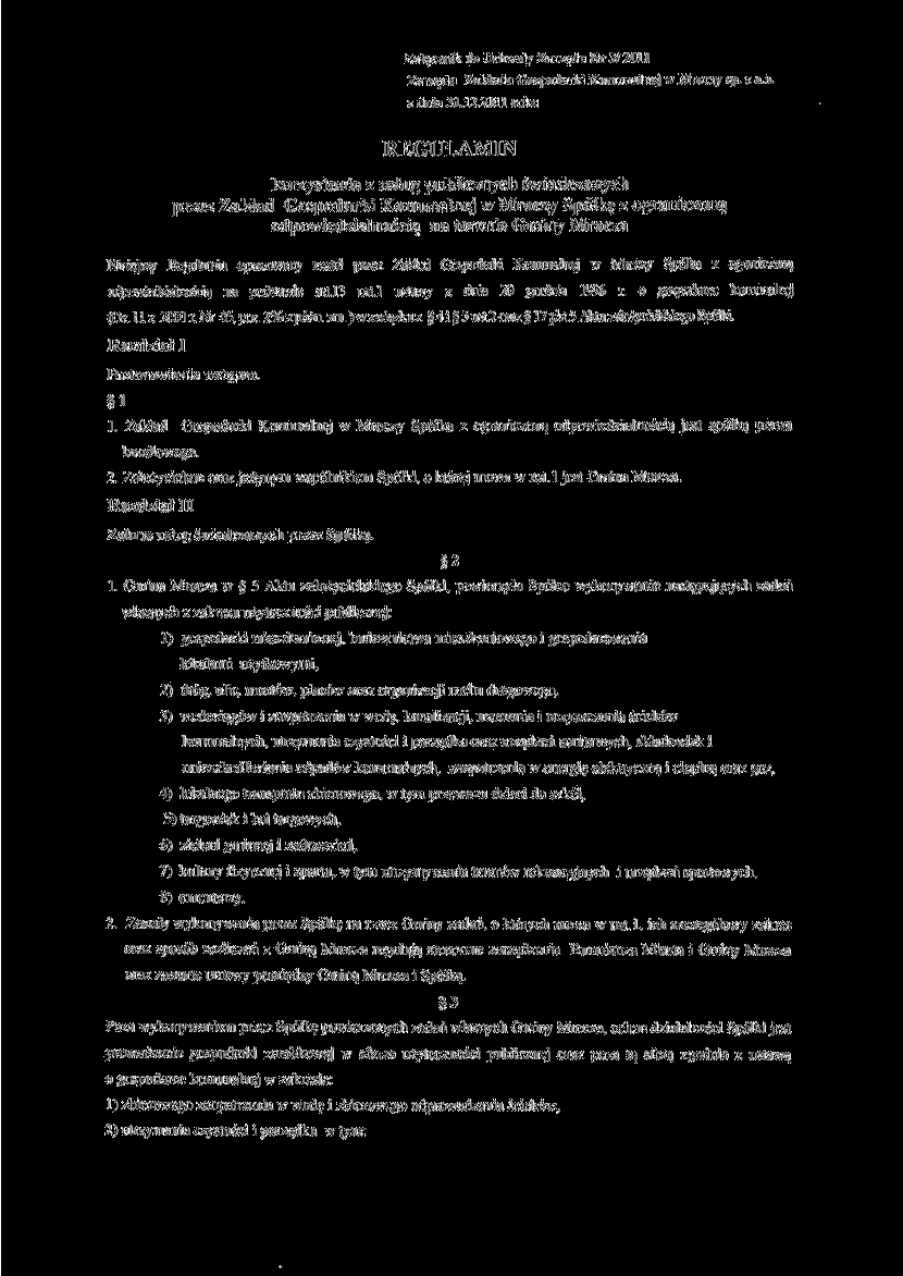 Załącznik do Uchwały Zarządu Nr3/ 2011 Zarządu Zakładu Gospodarki Komunalnej w Mroczy sp. z 0.0. z dnia 31.12.