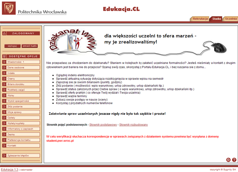 INSTRUKCJA Student loguje się na stronie: www.edukacja.pwr.wroc.pl podając login PWr oraz hasło.