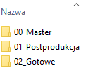 Struktura katalogów w ramach sesji fotograficznej W ramach każdej sesji należy utworzyć trzy katalogi: Master Postprodukcja Gotowe Katalog Master zawiera pliki pobrane wprost z urządzenia.