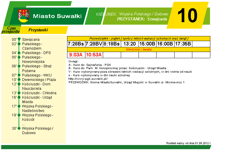 3. Kurs z przystanku Szwajcaria (północ miasta) (przystanek ten jest w znacznej odległości od przystanku Reja Daszyńskiego) do centrum.